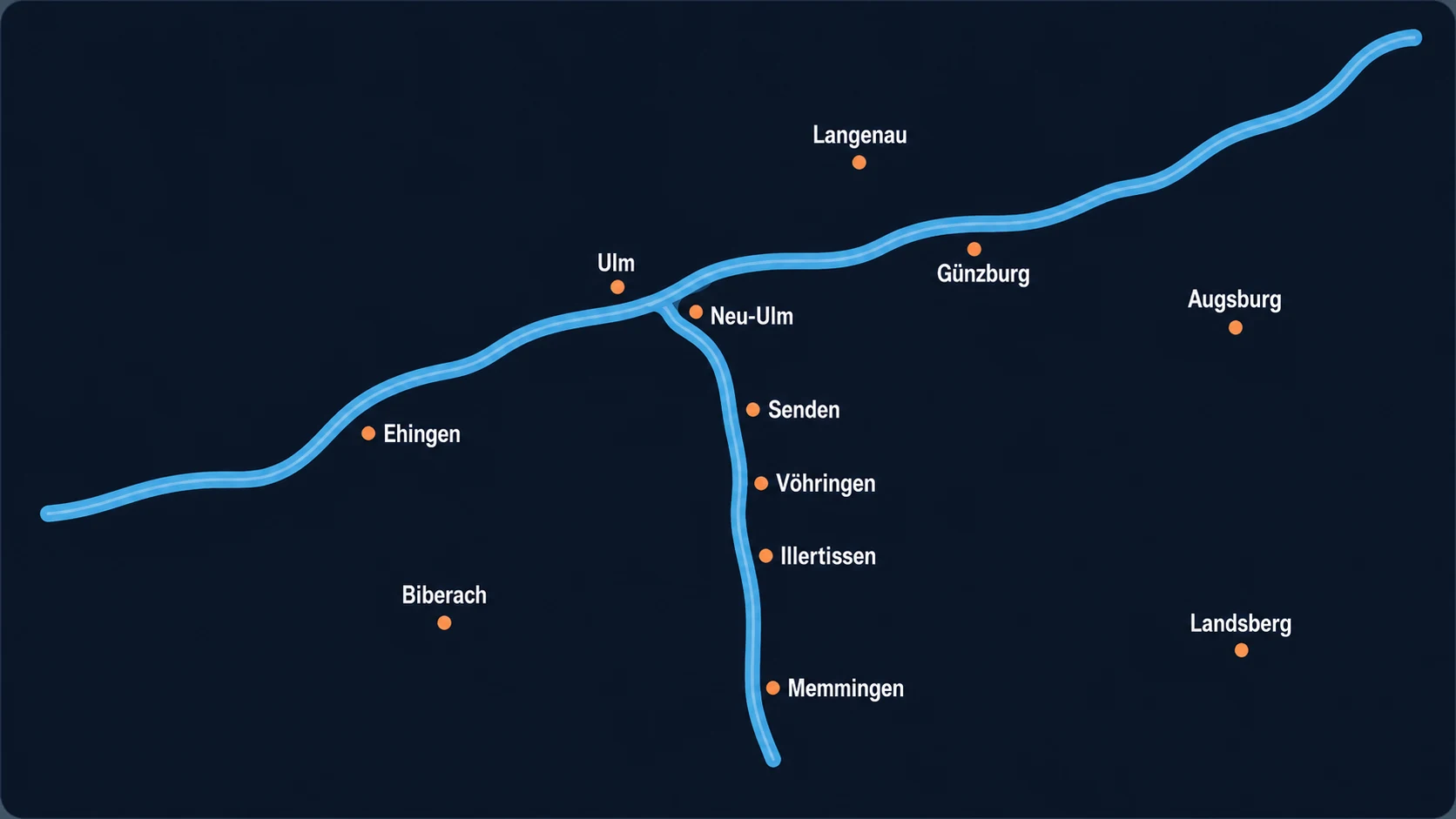 Karte der Region Ulm und Neu-Ulm mit Donau und Iller